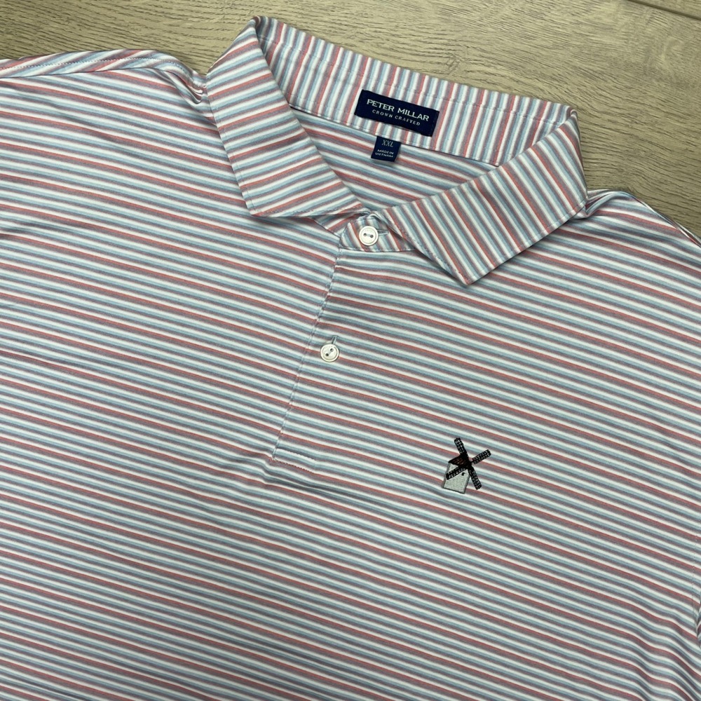 Peter Millar Polo Shirt Mens XXL Multi Color Striped Quixote Club Windmill Logo